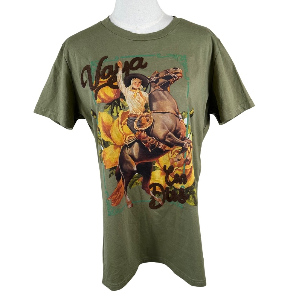 Rodeo Quincy T Shirt Women 2XL Green Western Cowgirl Graphic Vaya Con Dios Tee